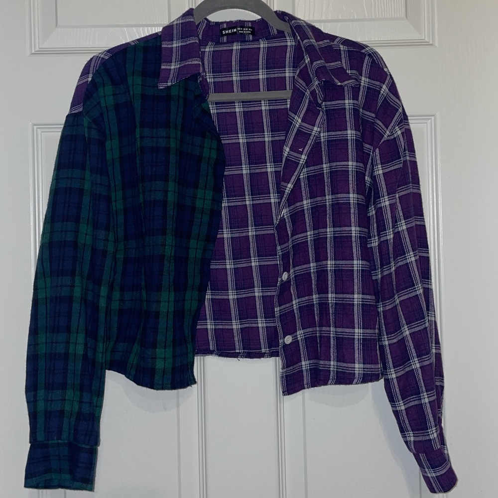 💜COLOR BLACK CROPPED FLANNEL💚